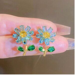 ⭐❤️❤️ FREE Baguette Flower Floral Chic Rhinestone Art Party Vaca Girly Earrings